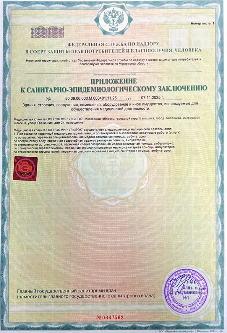 Приложение к санитарно-эпидемиологическому заключению